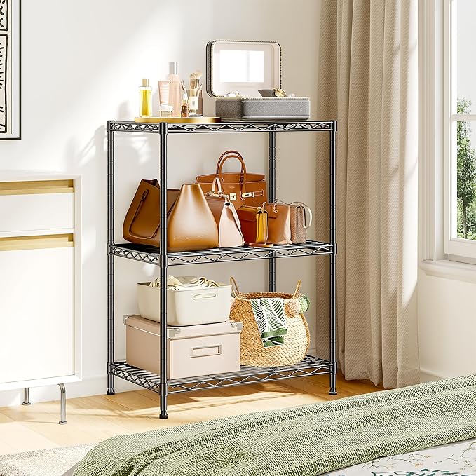 DurayLoly 3 Tier Metal Wire Storage Shelves,Adjustable Small Wire Shelving Unit,Utility Storage Rack for Kitchen,Bedroom,Laundry Room,Pantry & Office,17.7”Wx11.8”Dx35.4”H,Black