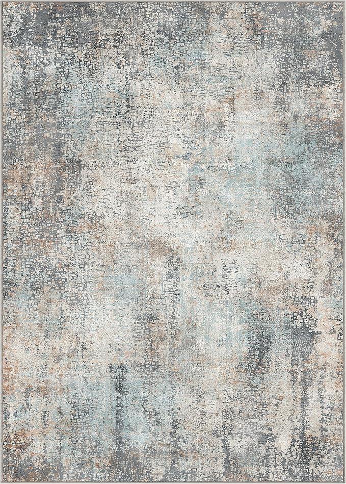 GENIMO Washable Area Rugs for Living Room, 8x10 Modern Non Slip Rugs, Low Pile Lightweight Soft Print Rug for Bedroom, Dining Room, Home Office, Washed Light Blue
