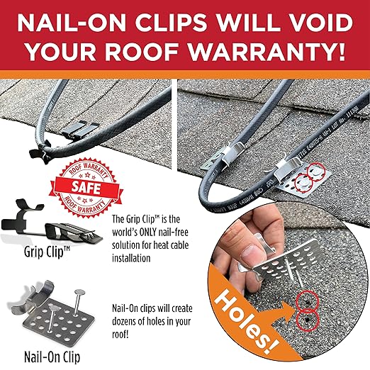 Grip Clip Roof Clips, Safe for Heat Tape, Electric Cable & Roof Heat Cable Installation, Prevents Roof Damage, Easy Nail-Free Outdoor Cable Clips, Your Ultimate Cable Clip (.325-25 Pack)