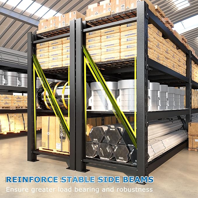 Bepatio 11000LBS Industrial Garage Shelving Heavy Duty, 4-Tier Adjustable Storage Shelves Metal Shelving, Industrial Shelving for Basement Warehouse Commercial Garage Shop, 72" H× 60" W × 24" D, Black