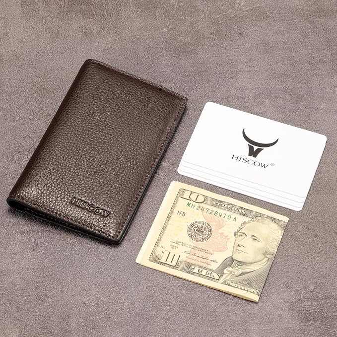 Slim Leather Credit Card Holder for Men & Women 8cc, Italian Calfskin (Pebbled Coffee)