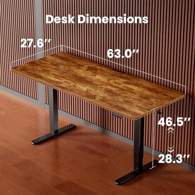 ErGear Height Adjustable Electric Standing Desk, 63 x 28 Inches Sit Stand up Desk, Memory Computer Home Office Desk (Vintage Brown)