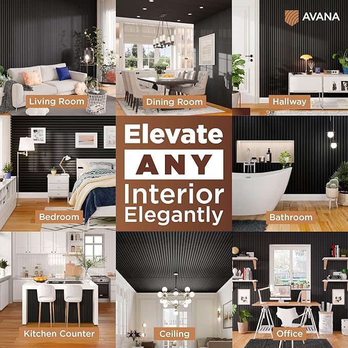 Avana Modern Acoustic Wood Wall Panels – 94.4 X 12.6 Inch Black Oak Acoustic Panels 1 PC – Wall Panels For Interior Wall Decor For Homes, Offices, Studios – Sturdy And Durable Wood Panels For Wall