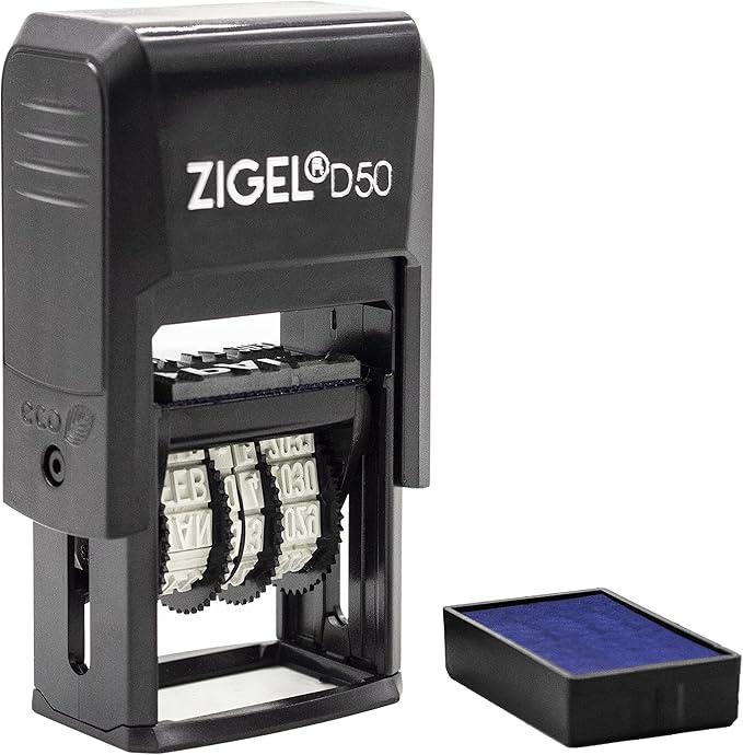 ZIGEL D50 Date Stamp with FAXED - Self Inking Date Stamp - Blue