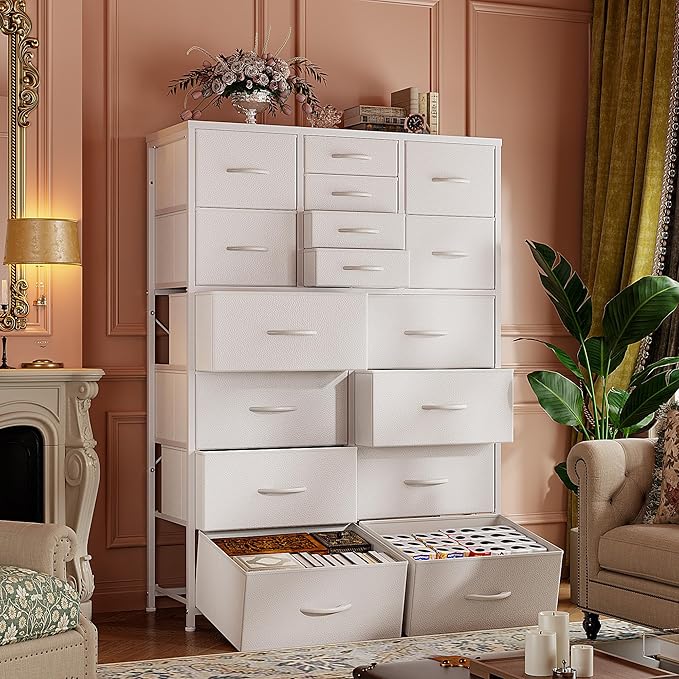 Romorgniz 57“H Dresser for Bedroom with Multiple Drawers,Dressers & Chests of Drawers for Bedroom,Large White Dresser, Sturdy Metal Frame & Wood Top,Entryway, Hallway