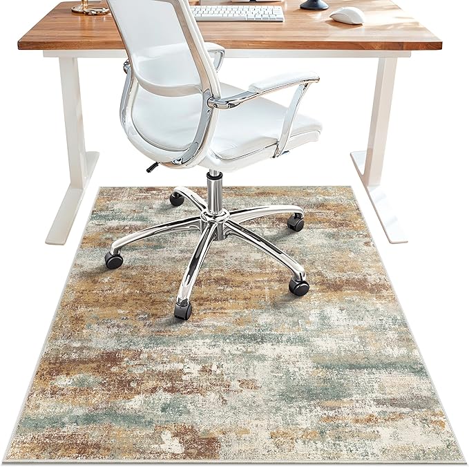 Office Chair Mat for Hardwood Tile Floor, Abstract 48"X 60" Desk Mats for Office Chair on Rolling Chairs Carpet, Desk Anti-Slip 1/5" Thick Rug for Computer Chair, Thin Low-Pile Floor Mat, Orange Sage