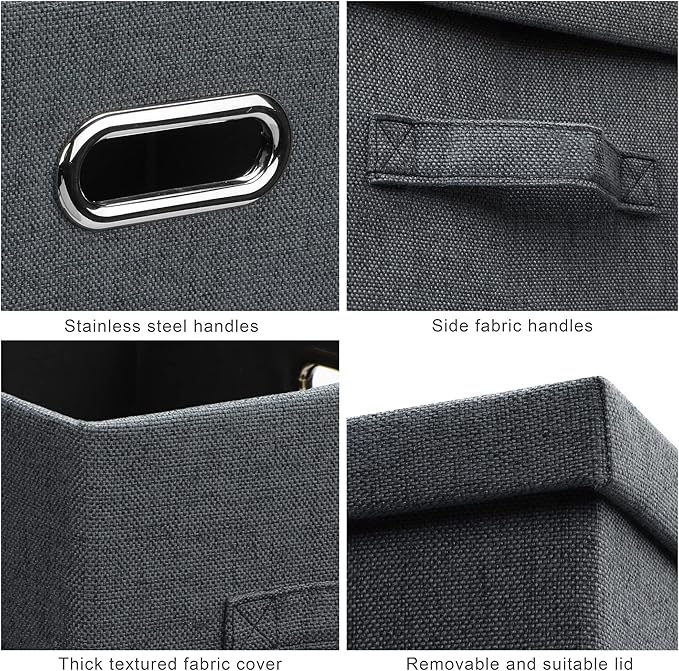 Graciadeco Medium 15" 21 Quart Collapsible Stackable Storage Bins with Lids, 5 Packs Dark Gray Foldable Fabric Closet Storage Boxes with Lids, Lidded Heavy-duty Linen Baskets(15x11x8)