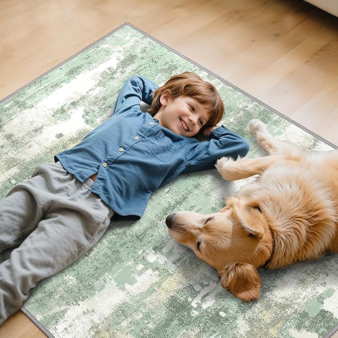 Office Chair Mat for Hardwood Tile Floor, Abstract 48"X 60" Desk Mats for Office Chair on Rolling Chairs Carpet, Desk Anti-Slip 1/5" Thick Rug for Computer Chair, Thin Low-Pile Floor Mat, Green