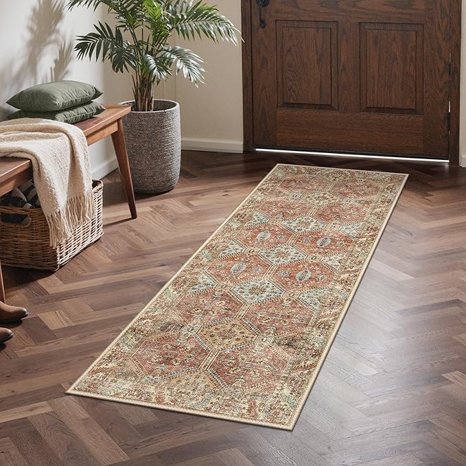 GENIMO Runner Rug 2x5 Non Slip Machine Washable Hallway Runner Rug, Low Pile Lightweight Rugs for Entryway, Hallway, Kitchen and Corridor, Vintage Brick Red