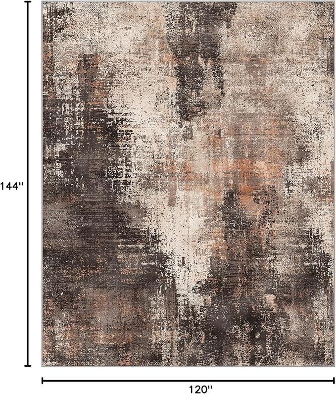 GENIMO Washable Area Rugs for Living Room, 10x12 Vintage Non Slip Rugs, Low Pile Lightweight Soft Print Rug for Bedroom, Dining Room, Home Office, Brown Orange