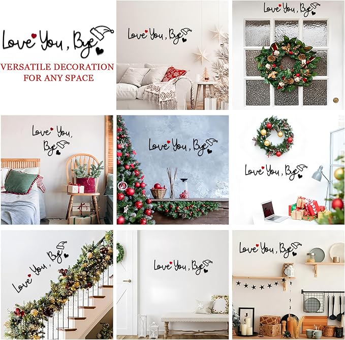 Christmas Love You Bye Wood Sign,Above Door Topper Decoration with Santa Hat,Cute Xmas Sign for Window Wall Express Love&Warm for Your Family Lover,Hallway Entryway Mantle Farmhouse Holiday Home Decor