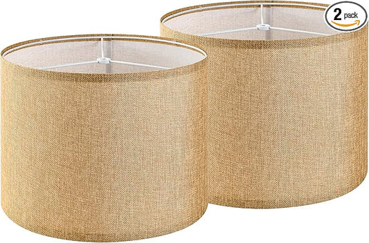 GO&SO Set of 2 Brown Medium Drum Lamp Shades 13" Top x 13" Bottom x 10" High (Spider) Farmhouse Lampshades for Table Lamp & Bedside Lamp - Handcrafted
