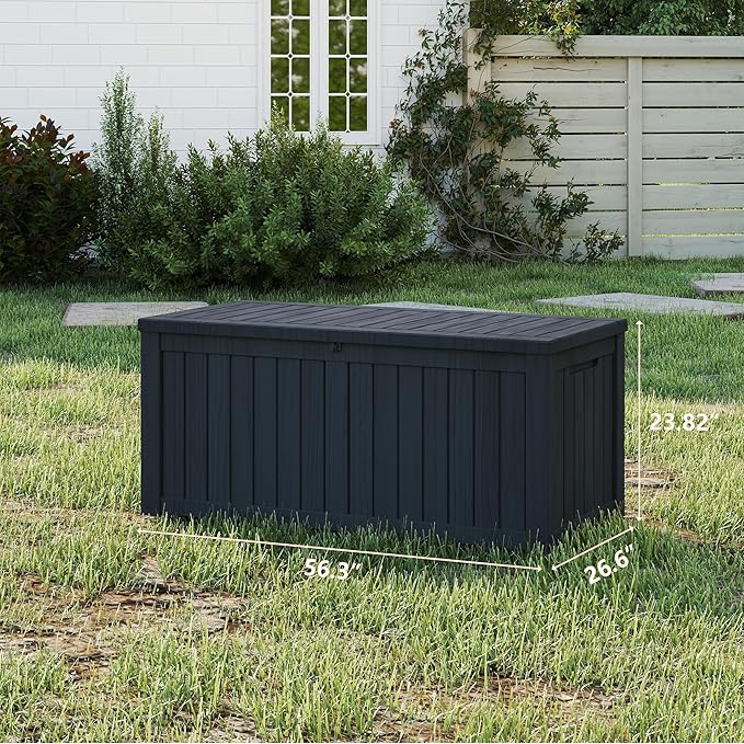 Yardgrace 150 Gallon Resin Deck Box, Waterproof Outdoor Storage Box, Lockable for Patio Furniture, Garden Tools, Pool Accessories, UV-Resistant for All Weather Use, Black