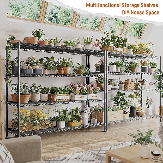 REIBII Storage Shelves 45.3''W Wire Shelving Unit 4 Tier Metal Shelves for Storage Rack Metal Shelving for Pantry Shelves Kitchen Steel Shelving, 45.3''W*63''H*17.7" D