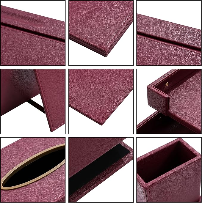 RitPin Desk Set，11-Piece Leather Desk Organizer Set, Executive Office Accessories with Desk Pad & Blotter, 2-Tier Tray, Pen Holder & More, Professional Office Desk Decor & Gift Set (Burgundy)