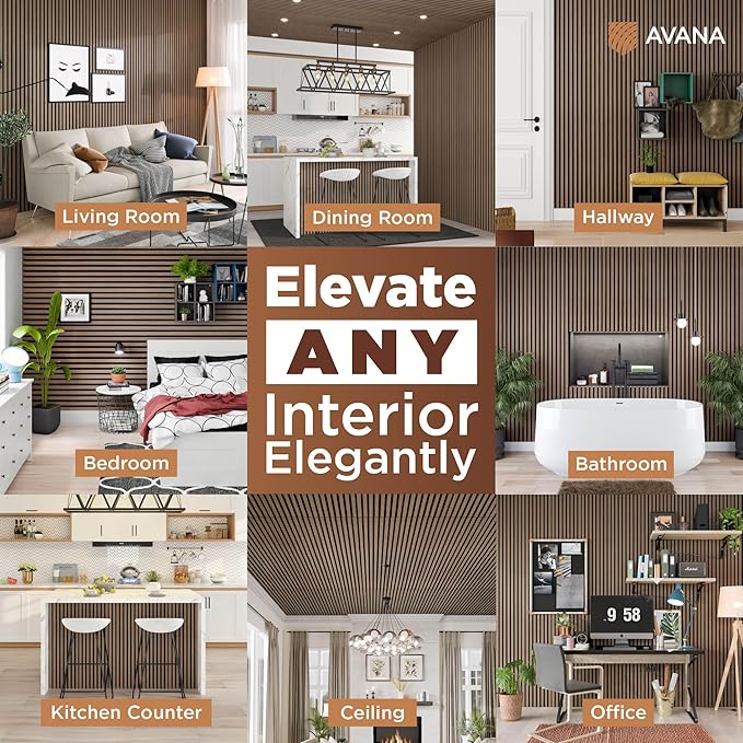 Avana Modern Acoustic Wood Wall Panels – 94.4 X 12.6 Inch Smoke Walnut Acoustic Panels 1 PC – Wall Panels For Interior Wall Decor For Homes, Offices, Studios – Sturdy And Durable Wood Panels For Wall