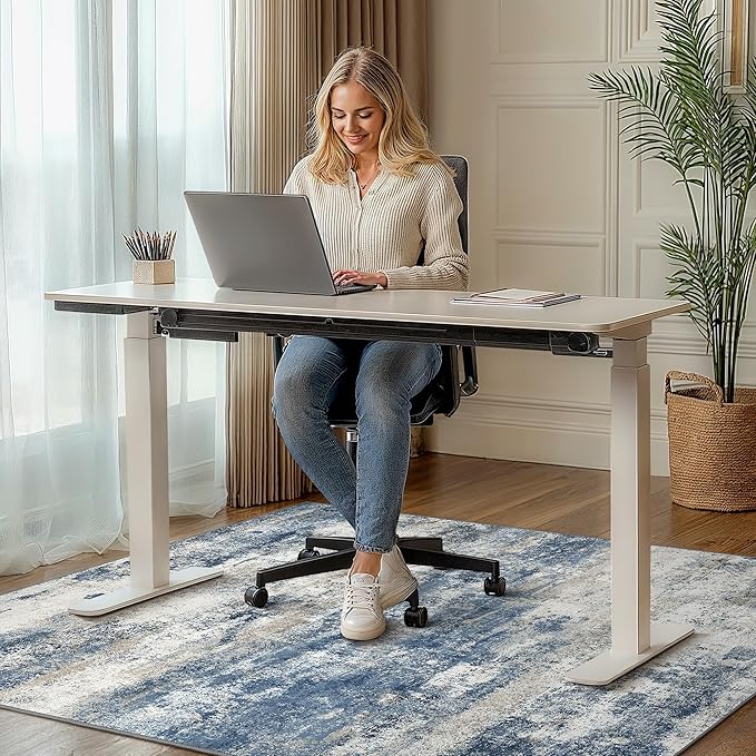 Office Chair Mat for Hardwood Tile Floor, Abstract 36"X 48" Desk Mats for Office Chair on Rolling Chairs Carpet, Desk Anti-Slip 1/5" Thick Rug for Computer Chair, Thin Low-Pile Floor Mat, Navy Beige