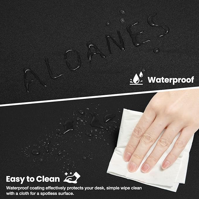 ALOANES Black Waterproof Desk Mat, Large Mouse Pad with Extended Mouse Mat, with Anti Slip Base, Stitched Edge, Grain Jacquard Surface, Perfect for Gamer, Office & Home, 3XL 15.74''x35.43''x0.12''