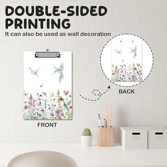 APIILVPQ Wild Flower Clipboard, Spring Clipboards with Low Profile Clip for Office School Use, Watercolor Wooden Clip Boards for Nurses Teachers Students - A04