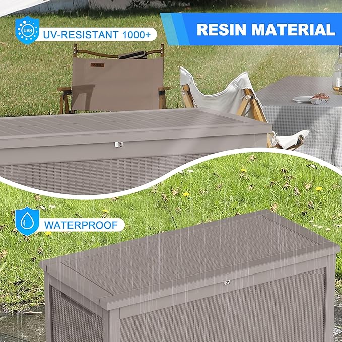 Yardgrace 320 Gallon Lockable Resin Deck Box, Waterproof & UV-Resistant Outdoor Storage Box for Outdoor Cushion Storage, Garden Tools & Pool Accessories Storage, Gray