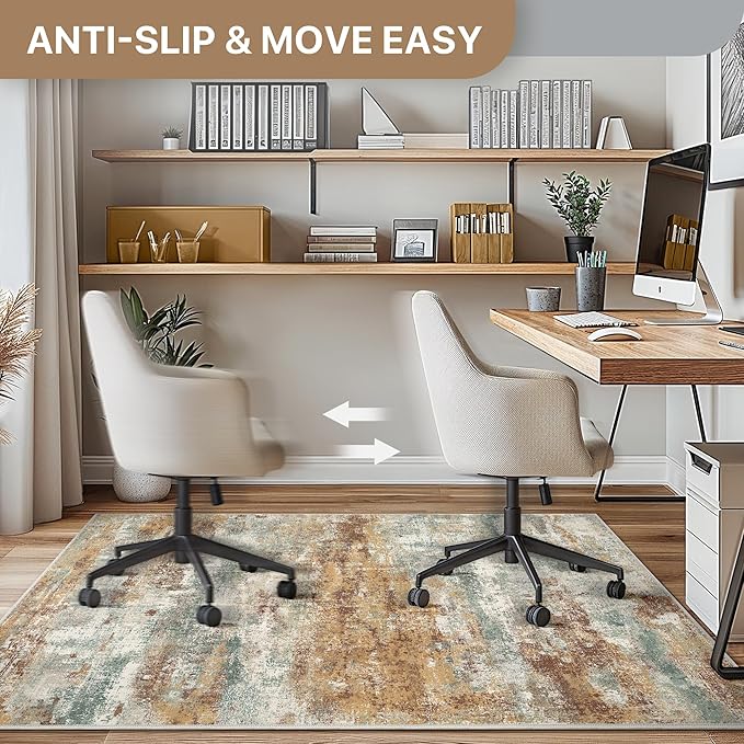 Office Chair Mat for Hardwood Tile Floor, Abstract 36"X 48" Desk Mats for Office Chair on Rolling Chairs Carpet, Desk Anti-Slip 1/5" Thick Rug for Computer Chair, Thin Low-Pile Floor Mat, Orange Sage