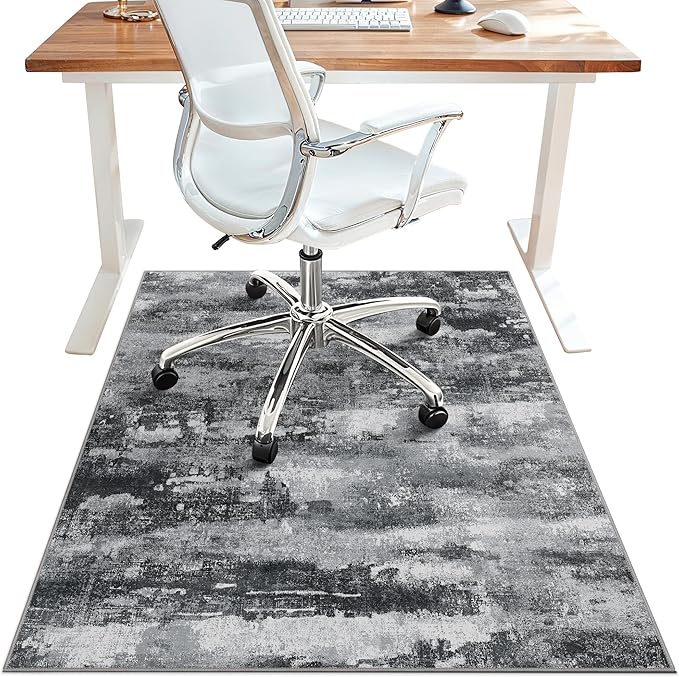 Office Chair Mat for Hardwood Tile Floor, Abstract 36"X 48" Desk Mats for Office Chair on Rolling Chairs Carpet, Desk Anti-Slip 1/5" Thick Rug for Computer Chair, Thin Low-Pile Floor Mat, Dark