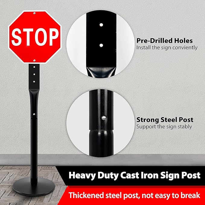 VAIIGO 2Pack Heavy Duty Cast Iron Sign Stand - 48" Outdoor Portable Pedestal Post - Display Road Sign, Construction Sign Holder (Black)