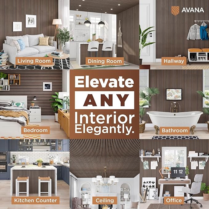 Avana Modern Acoustic Wood Wall Panels – 94.4 x 12.6 Inch Walnut Acoustic Panels 1 PC – Wall Panels For Interior Wall Decor For Homes, Offices, Studios – Sturdy & Durable Wood Panels For Wall