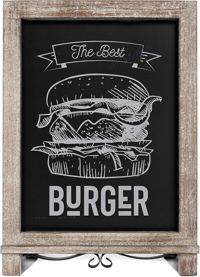 HBCY Creations Rustic Weathered Wooden Tabletop Chalkboard with Legs/Vintage Wedding Table Sign/Small Kitchen Countertop Memo Board/Antique Wooden Frame (12" x 17", 3- Weathered)