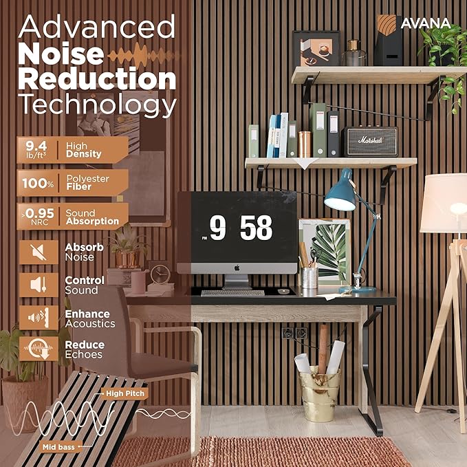 Avana Acoustic Wood Wall Panels – 94.4 x 12.6 Inch Smoke Walnut Acoustic Panels 2 PCs – Wall Panels For Interior Wall Decor For Homes, Offices, Studios – Pleasing Wood Panels For Wall
