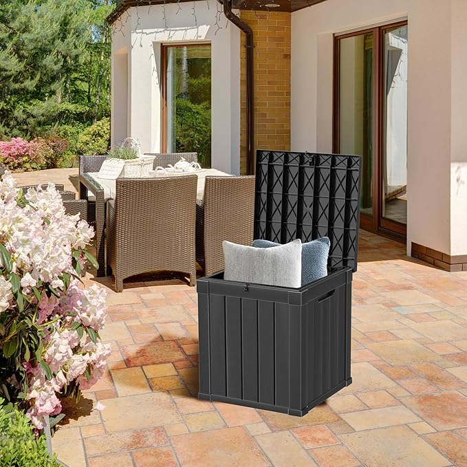 PATIOEASY 50GAL Deck Box Black,Waterproof Resin Outdoor Storage Box，Garden，Pool Supplies，Patio Furniture