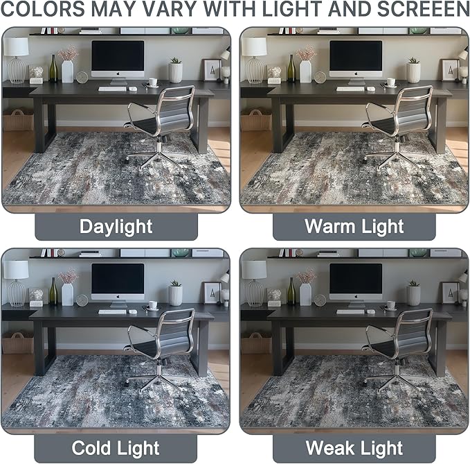Office Chair Mat for Hardwood Tile Floor, Abstract 48"X 72" Desk Mats for Office Chair on Rolling Chairs Carpet, Desk Anti-Slip 1/5" Thick Rug for Computer Chair, Thin Low-Pile Floor Mat, Dark Gray