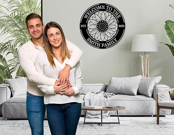 Custom Metal Sunflower Welcome Sign Personalized Sunflower Metal Sign, Welcome to Our Home Round Metal Sign, Personalized Metal Sign Custo