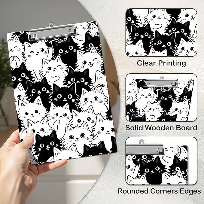 APIILVPQ Cat Clipboard, Cute Clipboards with Low Profile Clip for Office School Use, Cat Lover Gifts Wooden Clip Boards for Nurses Teachers Students - B09