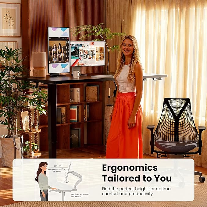 ErGear Height Adjustable Electric Standing Desk, 47.2 x 23.6 Inches Sit Stand up Desk with 1.18" Thickness Whole-Piece Desktop, Memory Computer Home Office Desk (Black Rattan)