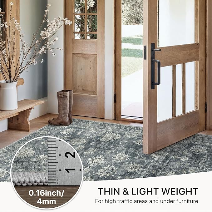 GENIMO Runner Rug 2x12 Non Slip Machine Washable Vintage Hallway Runner Rug, Low Pile Lightweight Rugs for Entryway, Hallway, Kitchen and Corridor, Ashen Taupe