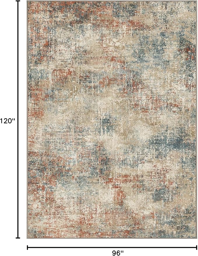GENIMO Washable Area Rugs for Living Room, 8x10 Modern Non Slip Rugs, Low Pile Lightweight Soft Print Rug for Bedroom, Dining Room, Home Office, Multi