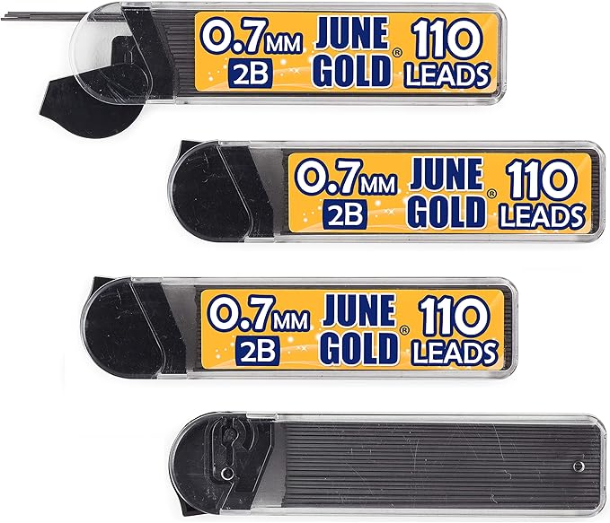 June Gold 440 Pieces, 0.7 mm 2B Lead Refills, 110 Pieces Per Dispenser, Medium Thickness, Break Resistant Lead/Graphite (Pack of 4 Dispensers)