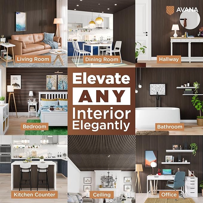 Avana Modern Acoustic Wood Wall Panels – 94.4x12.6 Inch Dark Walnut Acoustic Panels 1 PC – Wall Panels For Interior Wall Decor For Homes, Offices, Studios – Sturdy And Durable Wood Panels For Wall