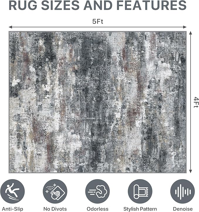 Office Chair Mat for Hardwood Tile Floor, Abstract 48"X 60" Desk Mats for Office Chair on Rolling Chairs Carpet, Desk Anti-Slip 1/5" Thick Rug for Computer Chair, Thin Low-Pile Floor Mat, Dark Gray