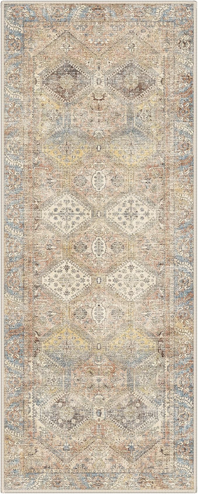 GENIMO Runner Rug 2x7 Non Slip Machine Washable Hallway Runner Vintage Rug, Low Pile Lightweight Rugs for Entryway, Hallway, Kitchen and Corridor, Warm Brown