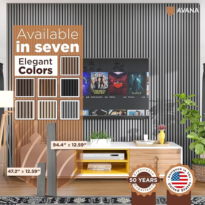 Avana Acoustic Wood Wall Panels – 94.4 x 12.6 Inch Gray Oak Acoustic Panels 4 PCs – Wall Panels For Interior Wall Decor For Homes, Offices, Studios – Pleasing Decorative Wood Panels For Wall