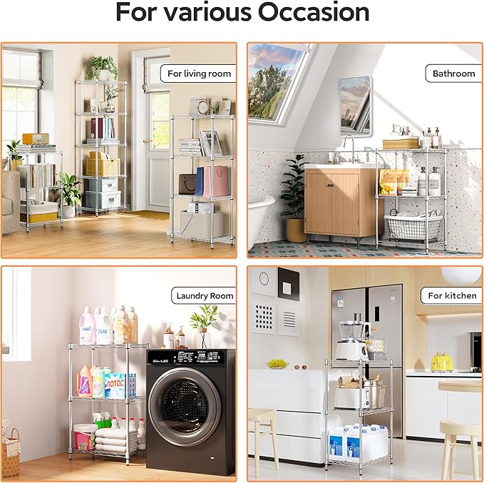 M MZG 3 Tiers Shelf Metal Storage Shelves Wire Rack Closet Organizers with Wheel for Garage Kitchen Bathroom Laundry Chrome 11.8" D x 17.7" W x 28.8" H