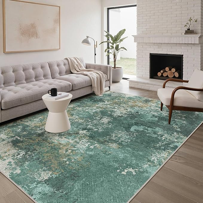 GENIMO Washable Rugs 8x10 Area Rugs for Living Room Bedroom, Modern Lightweight Rug Ultra Soft Indoor Area Rugs 8x10 for Dining Room, Low Pile Carpet with Non Slip Backing, Turquoise