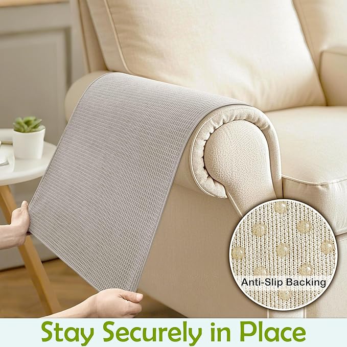Couch Arm Covers, Sofa Arm Covers, Waterproof Armrest Covers for Sofa, Armchair, Loveseat, Non-Slip Recliner Arm Covers, Sofa Headrest Covers, Arm Chair Covers Set of 2 (Light Gray, 26"×26")