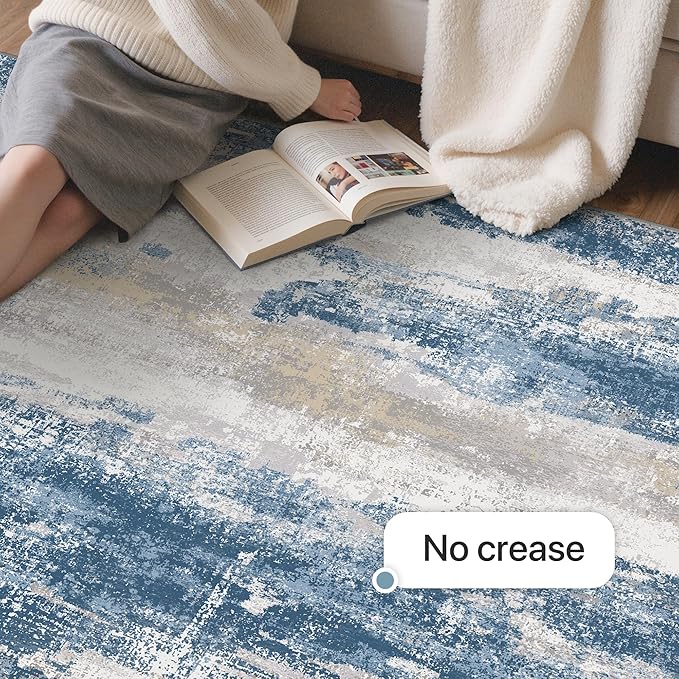 GENIMO No Crease Non Slip 6x9 Area Rugs for Living Room, Craft Woven Modern Abstract Rug, Soft Floor Carpet, Single-Piece Rugs for Bedroom, Dining Room, Office, Blue