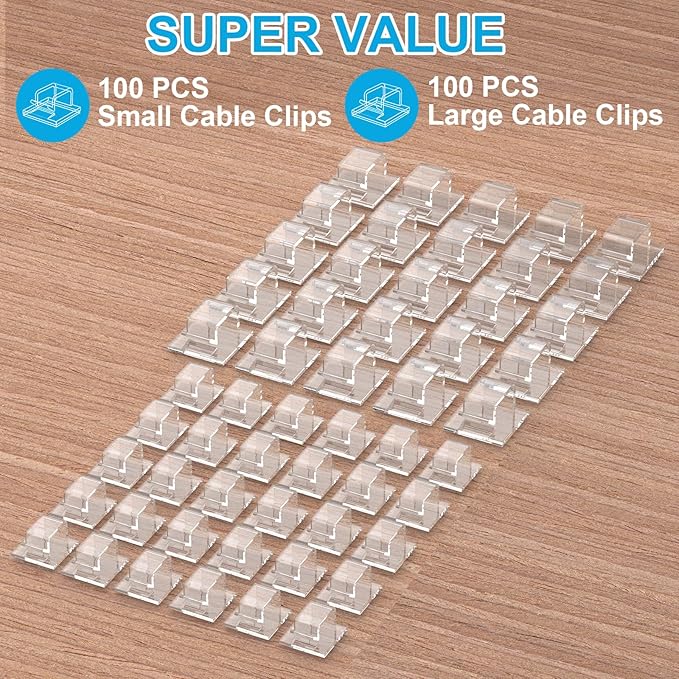 TidyHelper 105 PCS Christmas Light Clips (Small, Clear), Adhesive Hooks for Outdoor String Lights, Cable Clips Wire Holder Cord Organizer for Patio Decor, Porch Decor, Balcony Decor & Holiday Decor