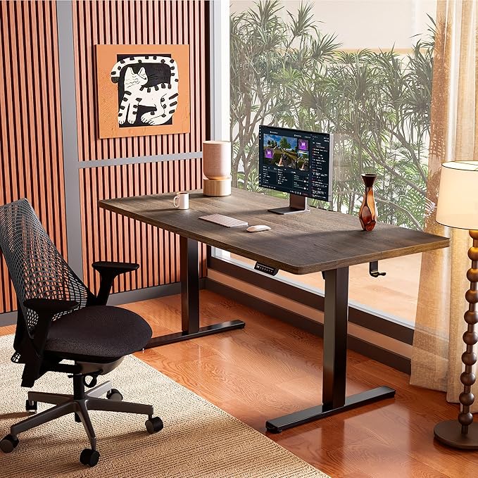 Ergear Height Adjustable Electric Standing Desk, 40 x 24 Inches Sit Stand up Desk, Memory Computer Home Office Desk (Espresso)