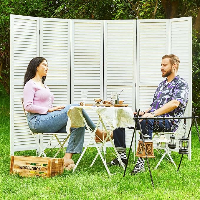 Room Dividers and Folding Privacy Screens, Wood Louvered Separators Divider Wall for Home Office Bedroom - 6 Panels, 67 * 90inch (White-Washed)