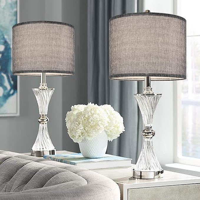 Gray Drum Lamp Shades Medium 13" Top x 13" Bottom x 10" High (Spider) Traditional Lampshades for Table Lamp & Bedside Lamp - Assembly Required - Modern Lamp Shade By GO&SO